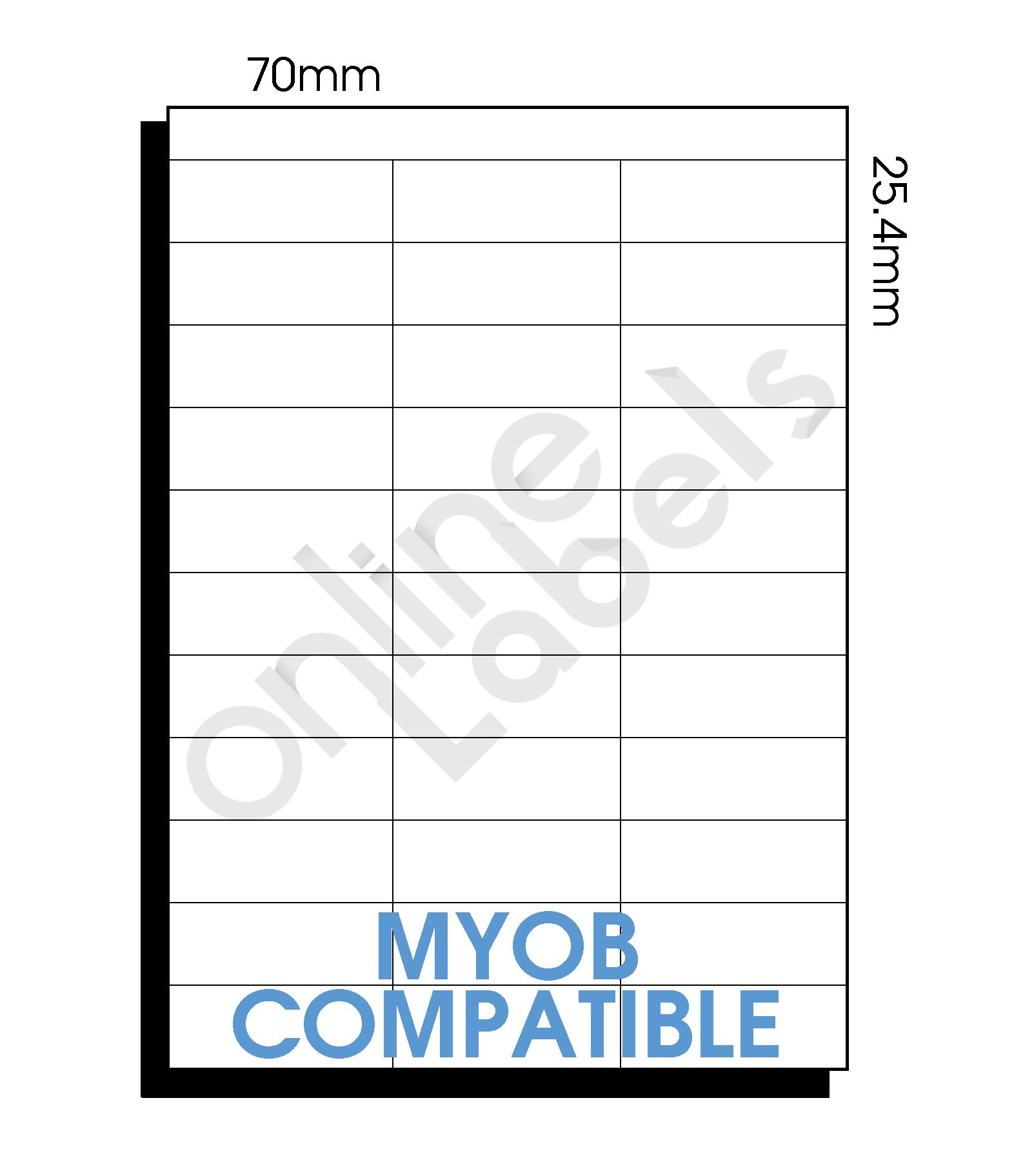 70mm x 25.4mm MYOB Compatible 33 Labels per Sheet Online Labels